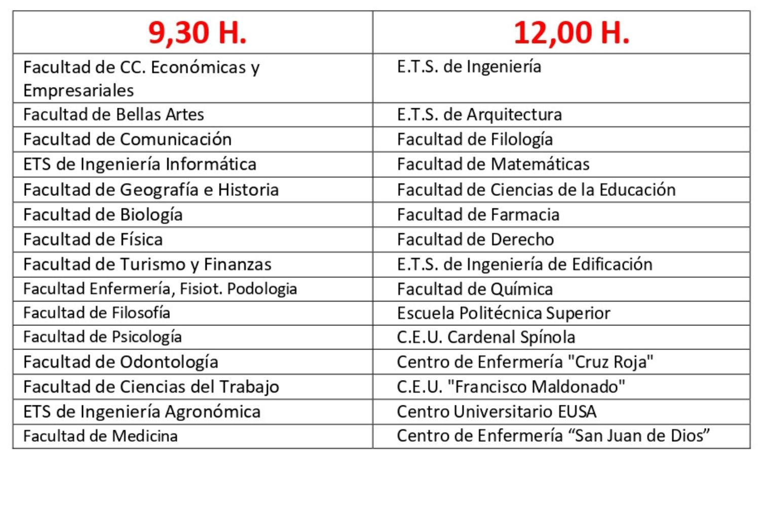 horarios