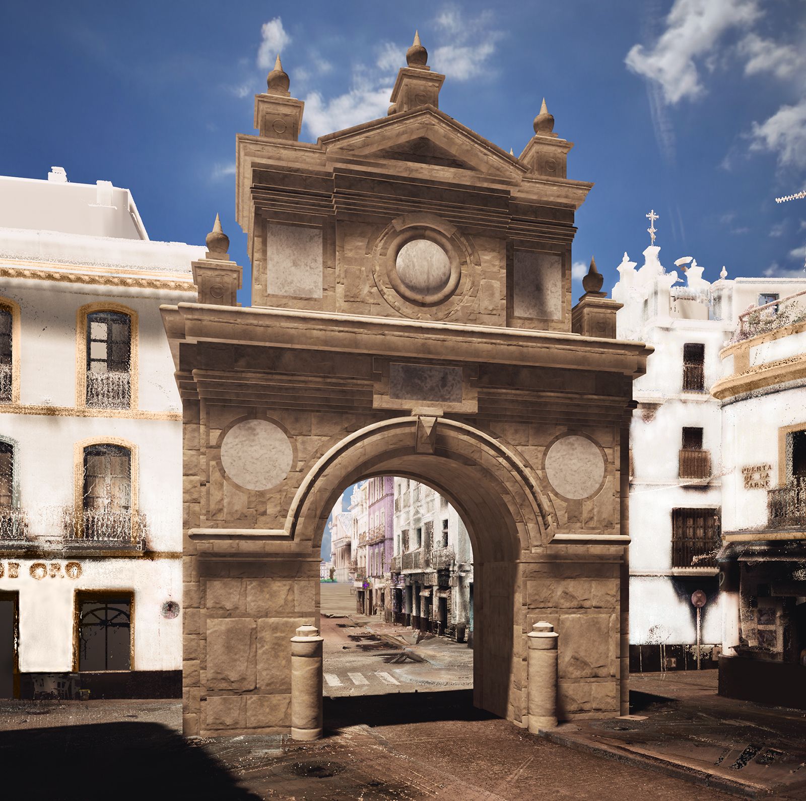 Reconstrucción de la Puerta de la Carne en su entorno actual